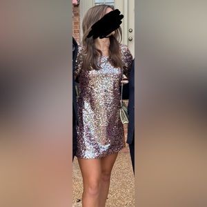 lulus multicolored sequin puff sleeve mini dress size M